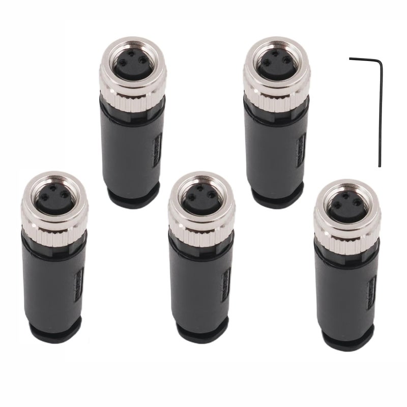 Elecbee 5PCS M8 3 Pin Connector A Code Industrial Circular Connector Straight Female Assemble Type Plug Non-Shield Connector Panel Receptacles Front Mount, Outdoor Waterproof IP67 - Image 1